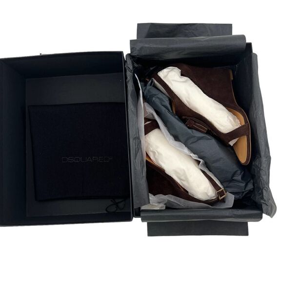 New DSQUARED2 Women US 10 Brown Suede High Heels Tassel T-Strap Wedge Sandals - Picture 17 of 17